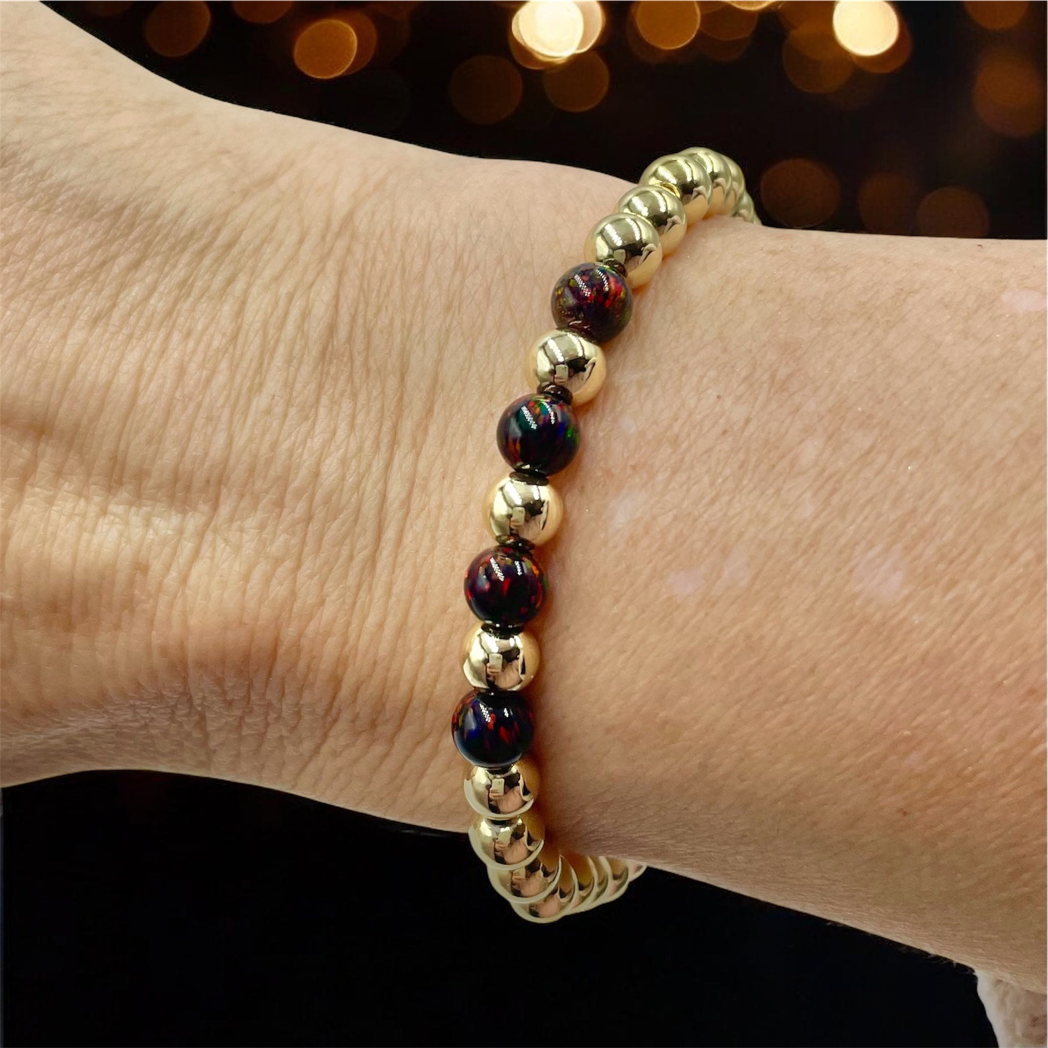14K Gold Filled 4-Opals Bracelet ~ Black Cherry