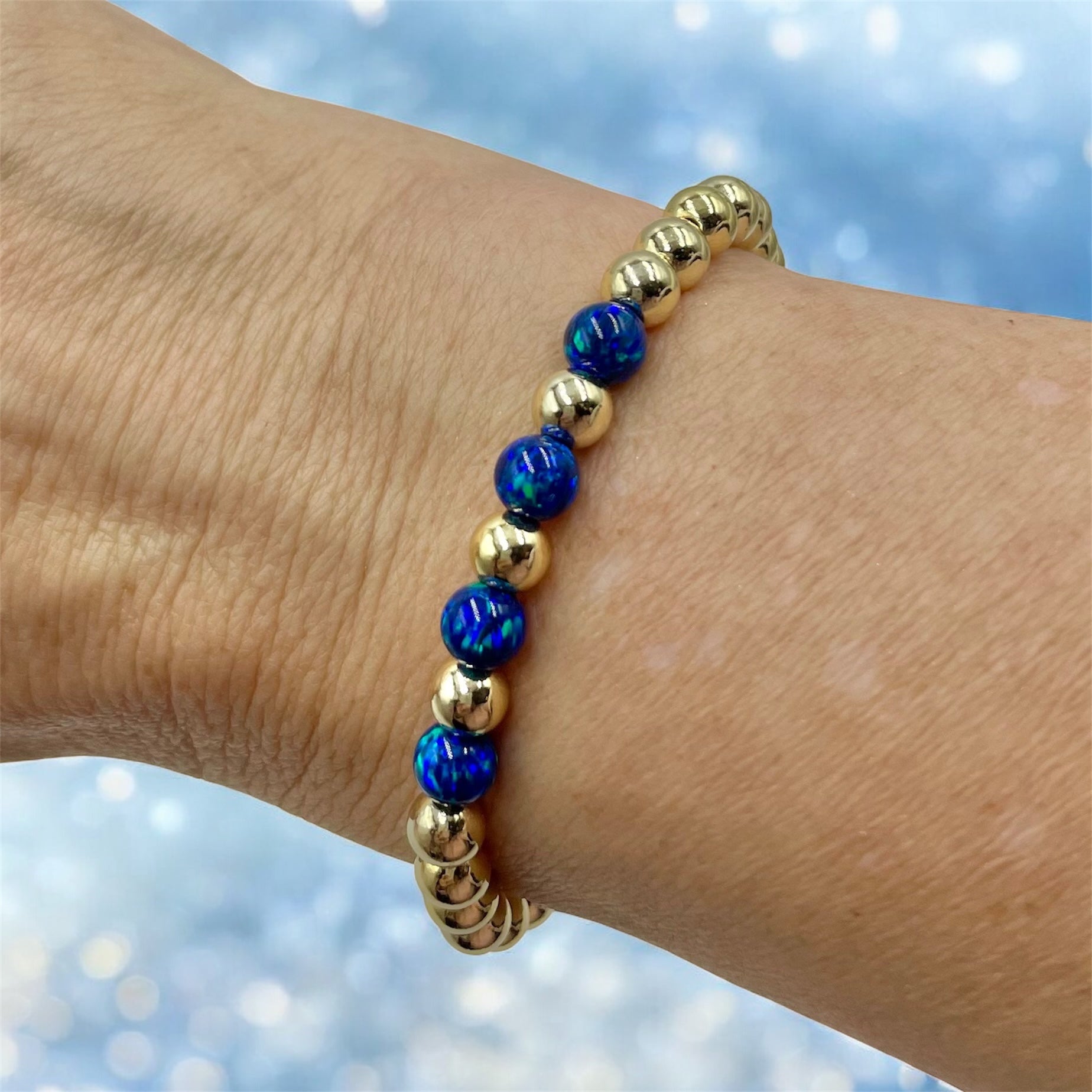 14K Gold Filled 4-Opals Bracelet ~ Caribbean Blue