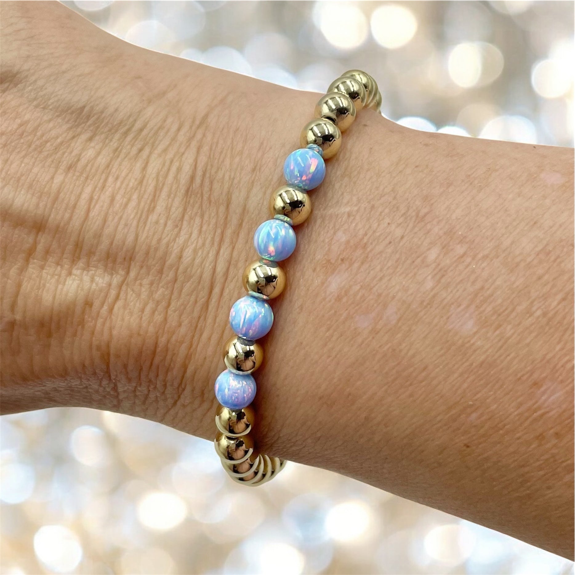 14K Gold Filled 4-Opals Bracelet ~ Celestial Blue