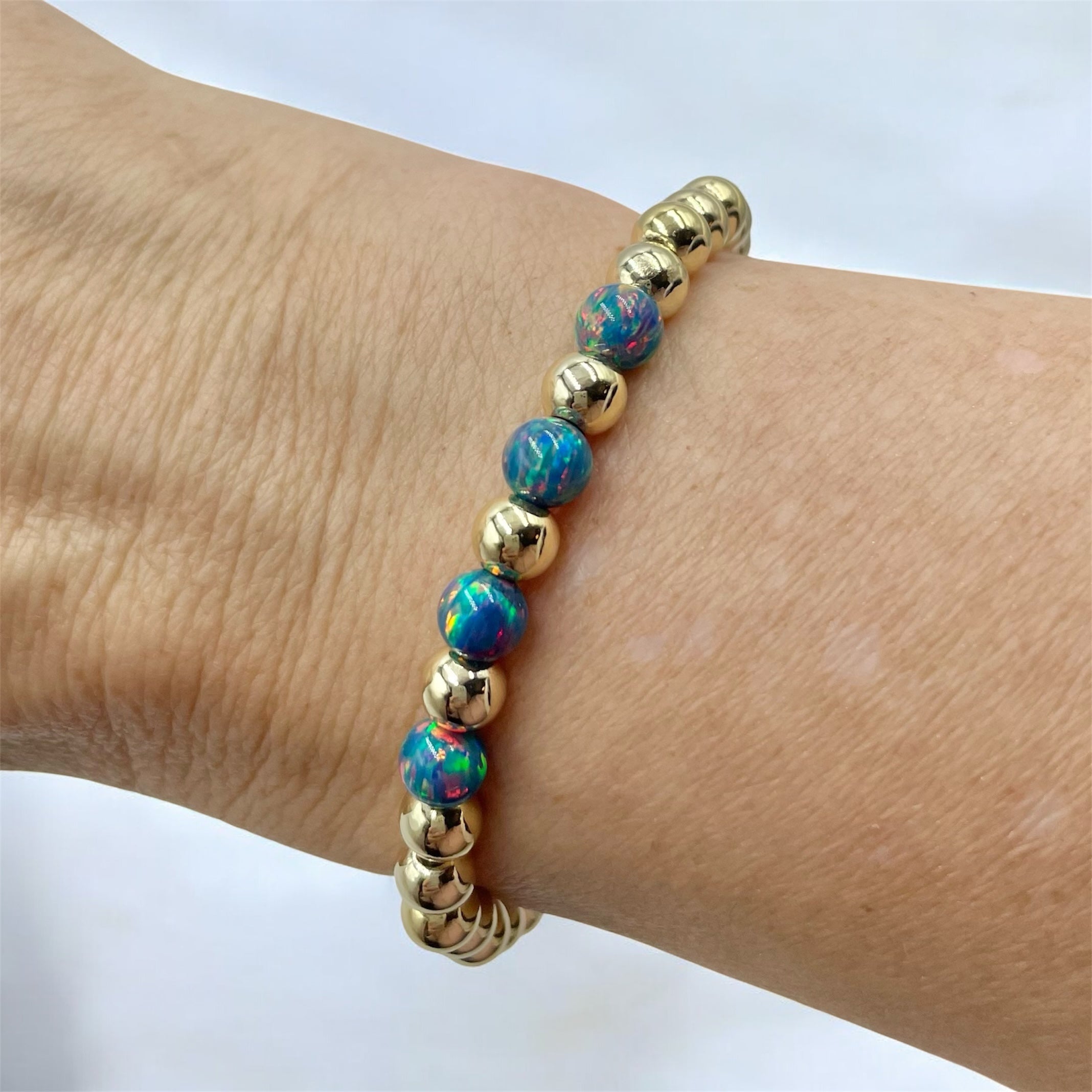 14K Gold Filled 4-Opals Bracelet ~ Prussian Blue