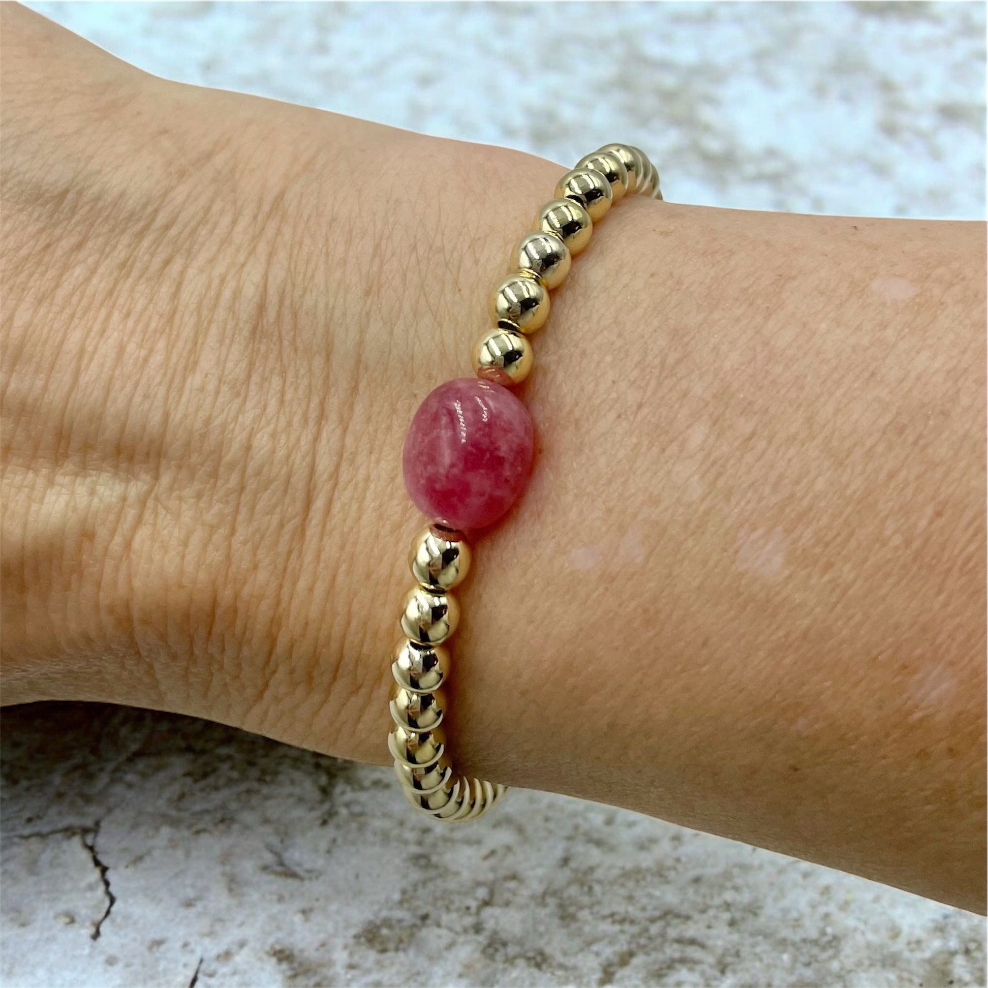 14K Gold Filled Bracelet with Nugget ~ Strawberry Quartz