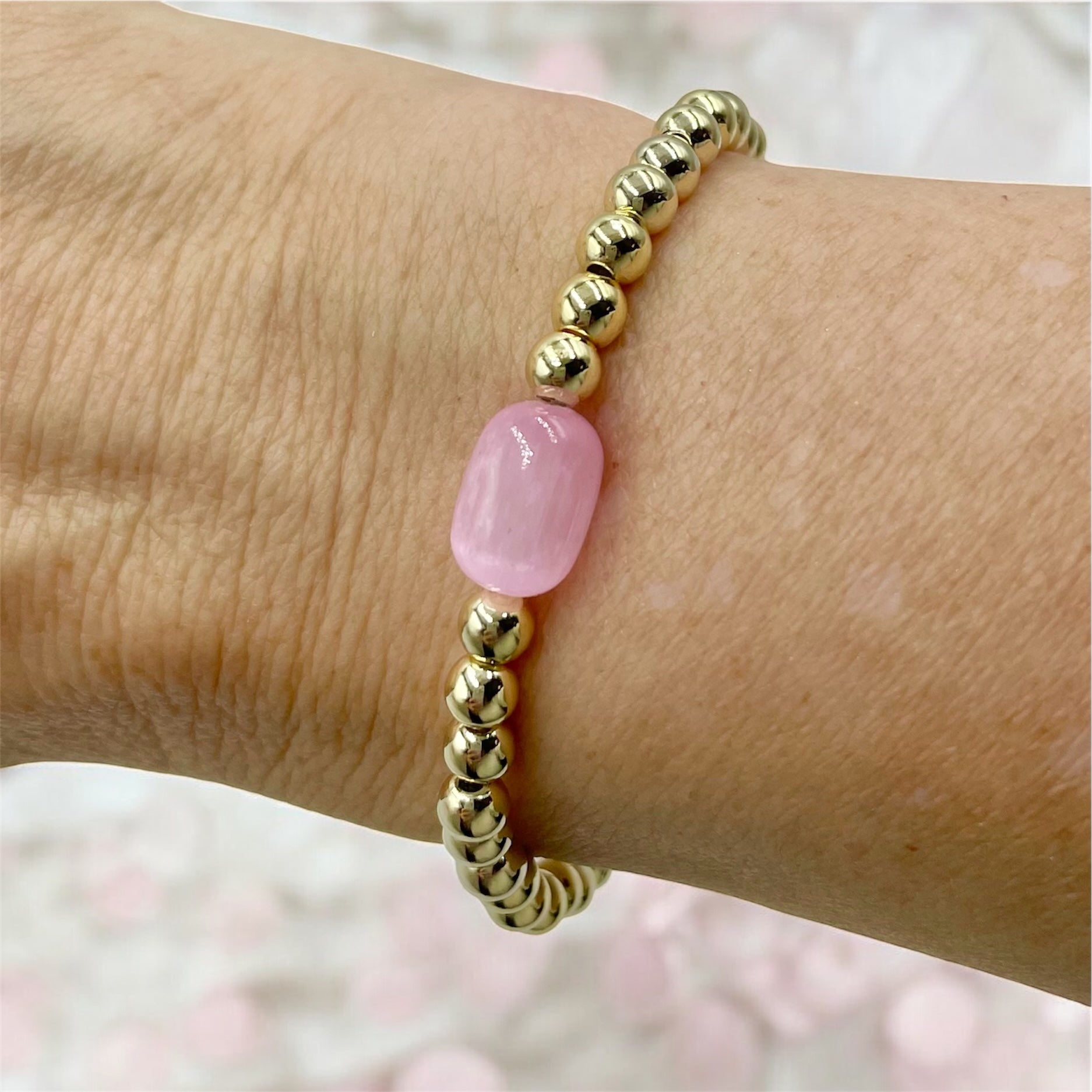14K Gold Filled Bracelet with Pink Pebble