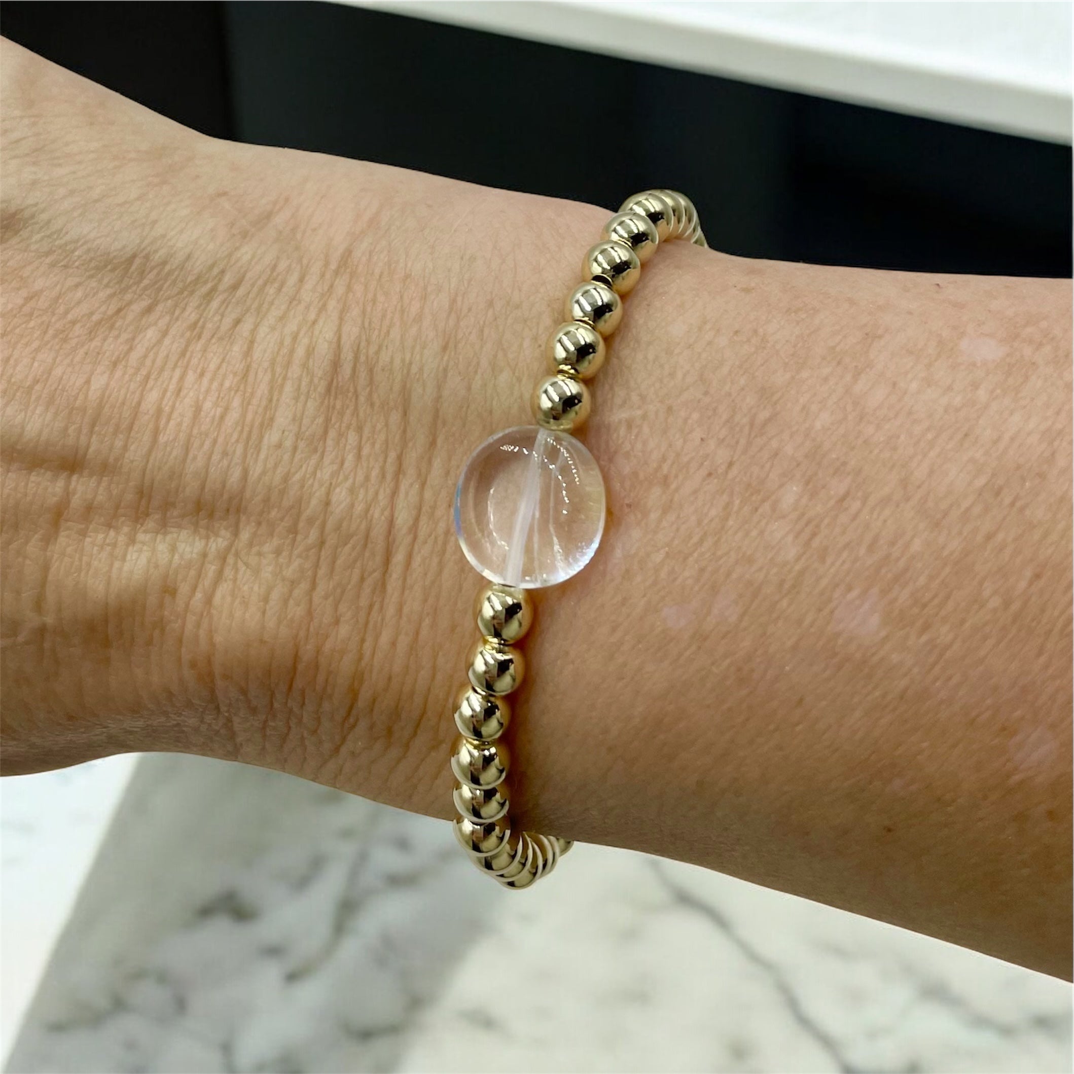 14K Gold Filled Bracelet with Clear Pebble