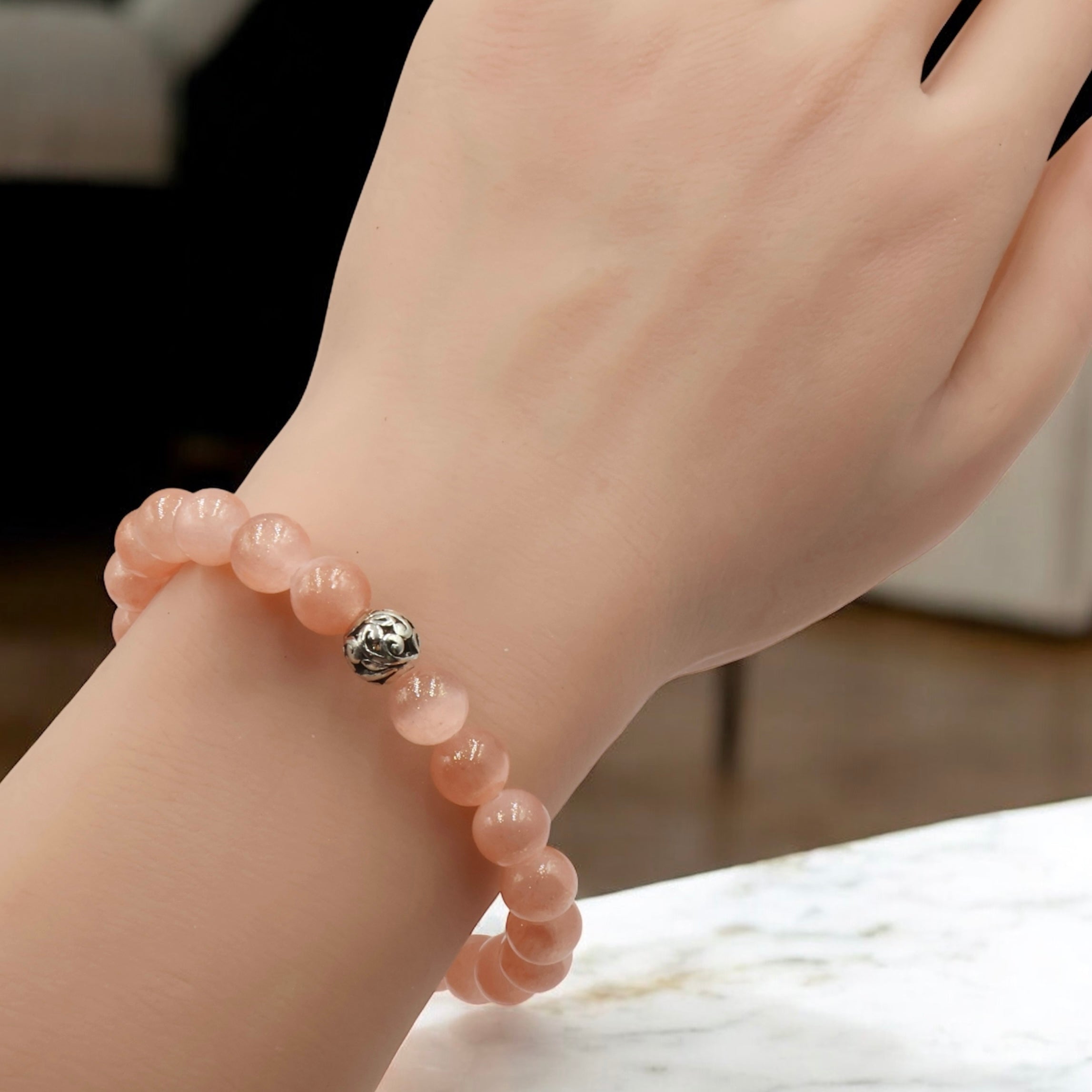 Selenite Bracelet ~ Pearlescent Coral