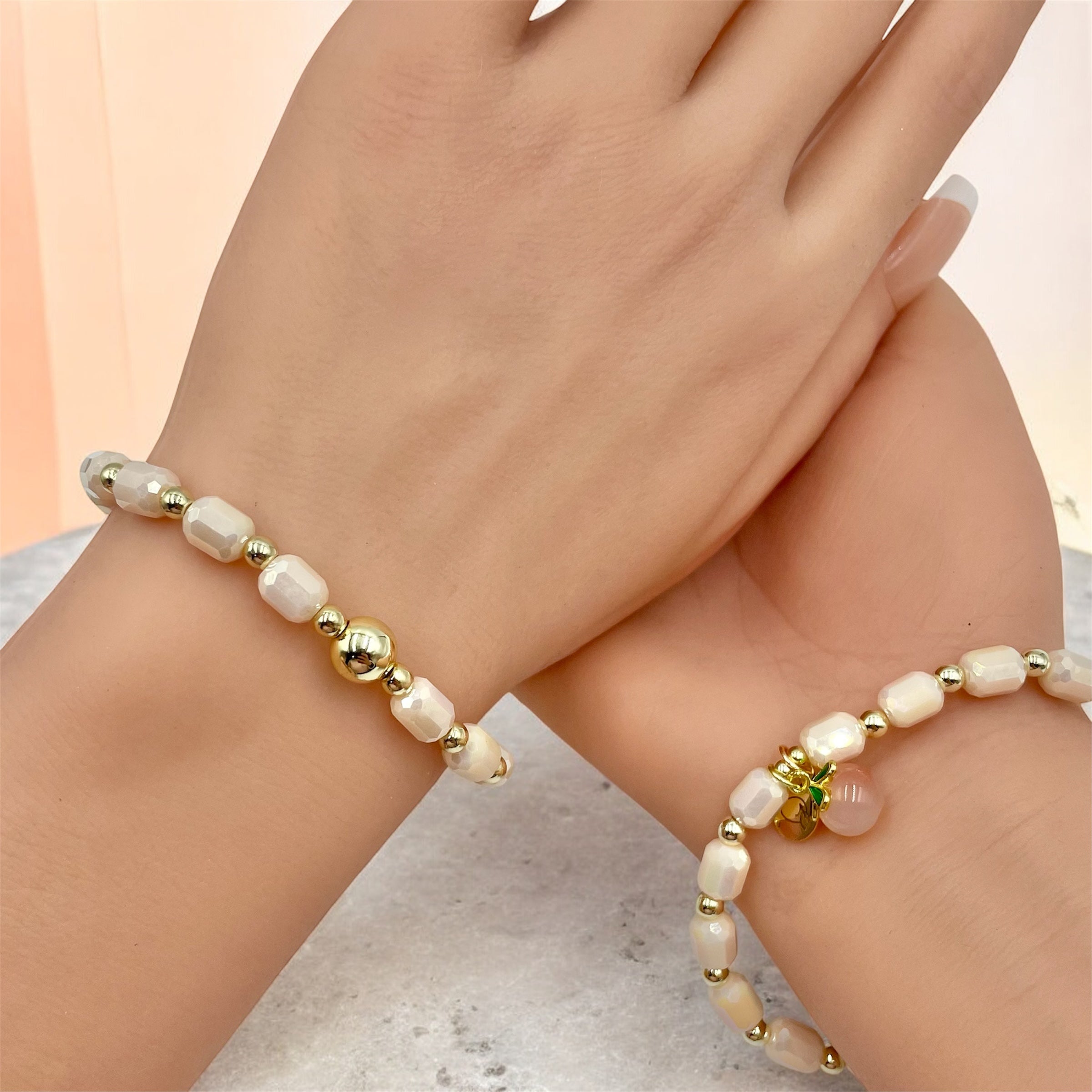Faceted Pillar Bracelet with Apricot Charm ~ Bisque ~ 6mm