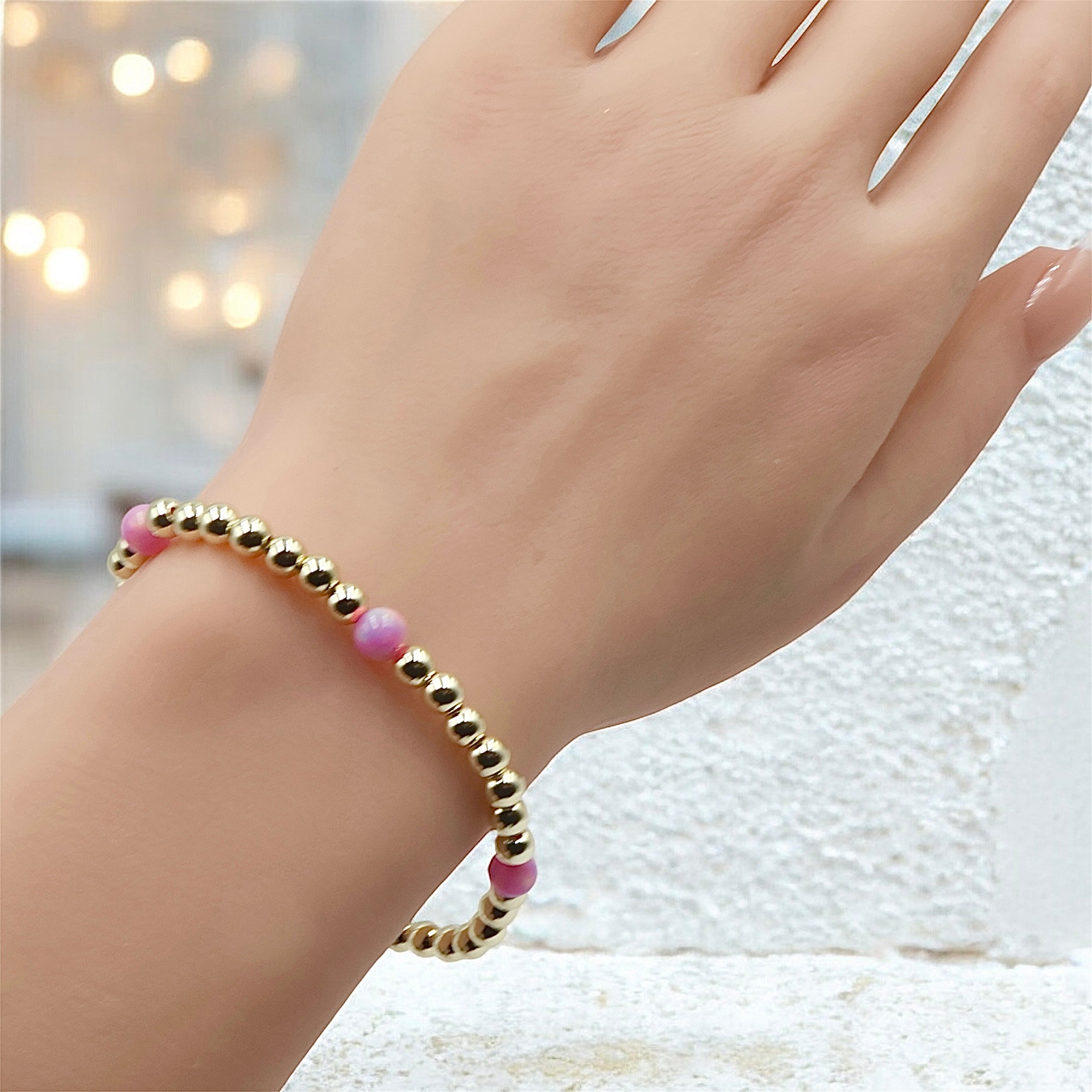 14k Gold Filled Opal Satellite Bracelet ~ Pink Sorbet