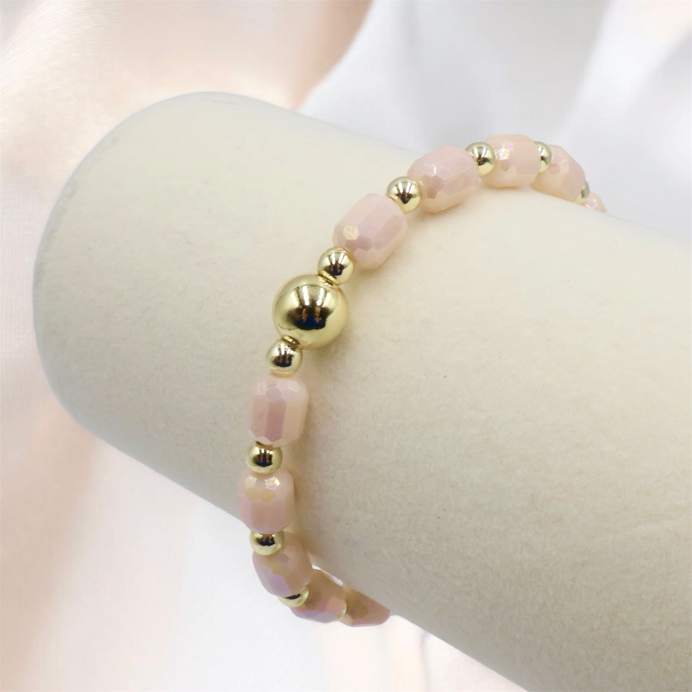 Faceted Pillar Bracelet with Apricot Charm ~ Bisque ~ 6mm