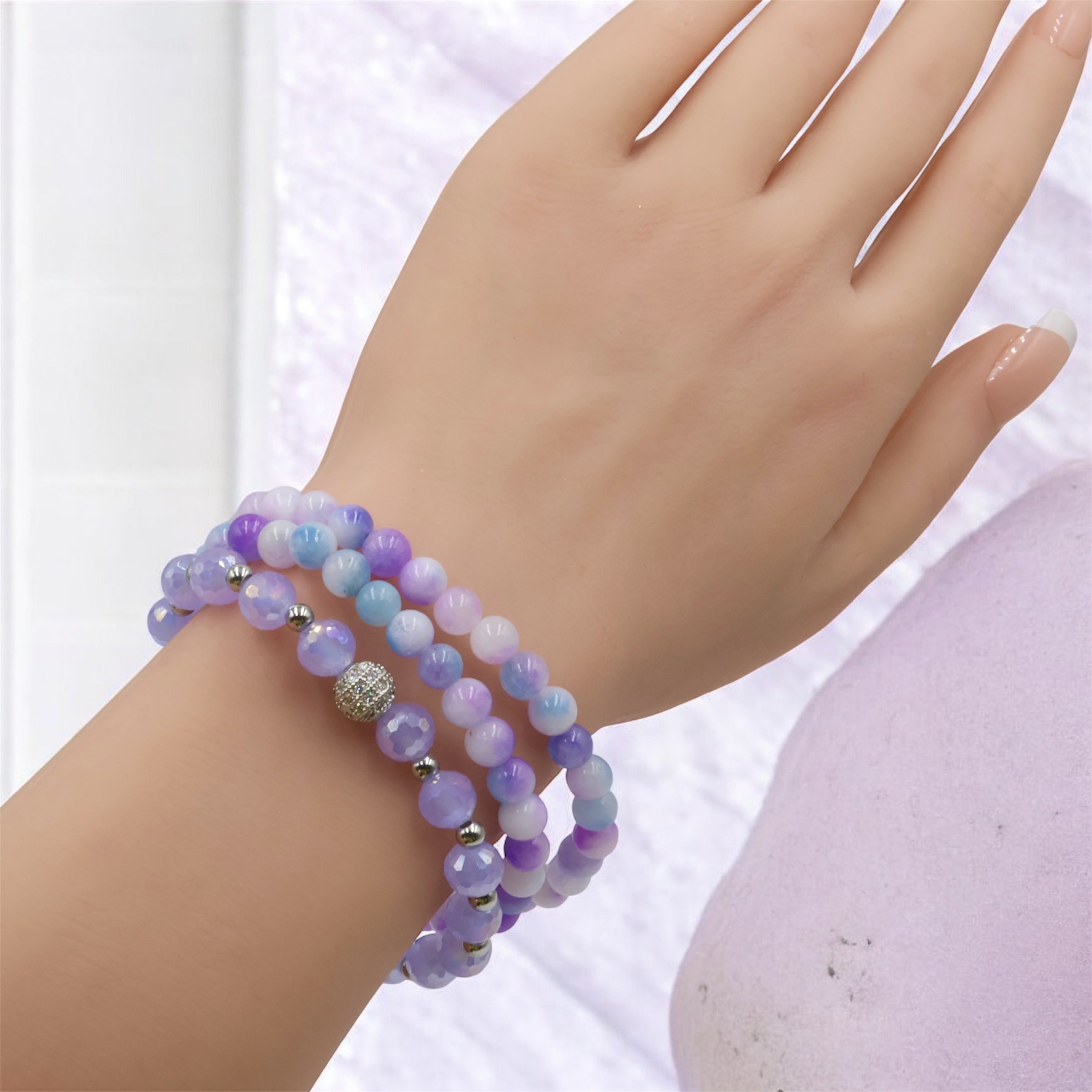 Crystal Glass Bracelet ~ Wisteria Frost ~ 8MM