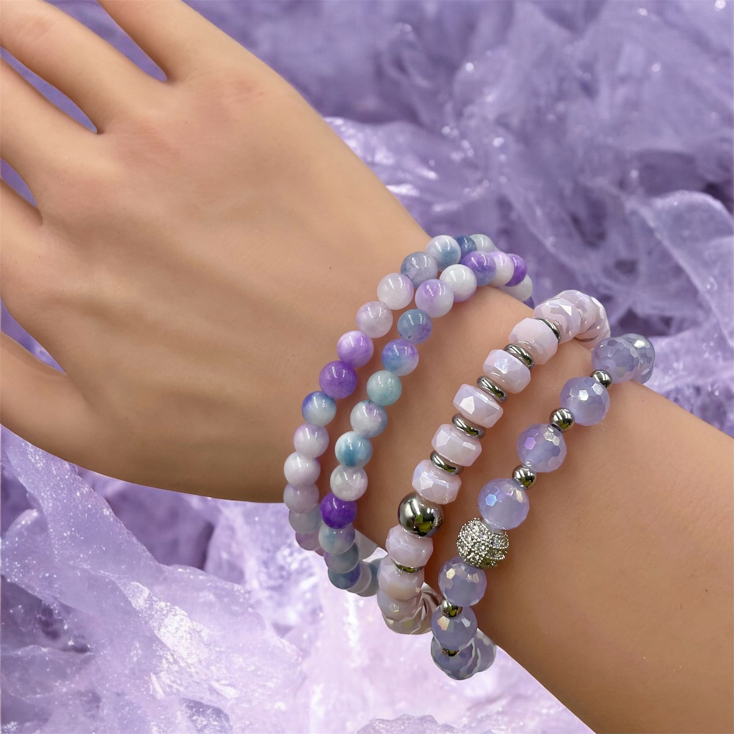 Crystal Glass Bracelet ~ Wisteria Frost ~ 8MM