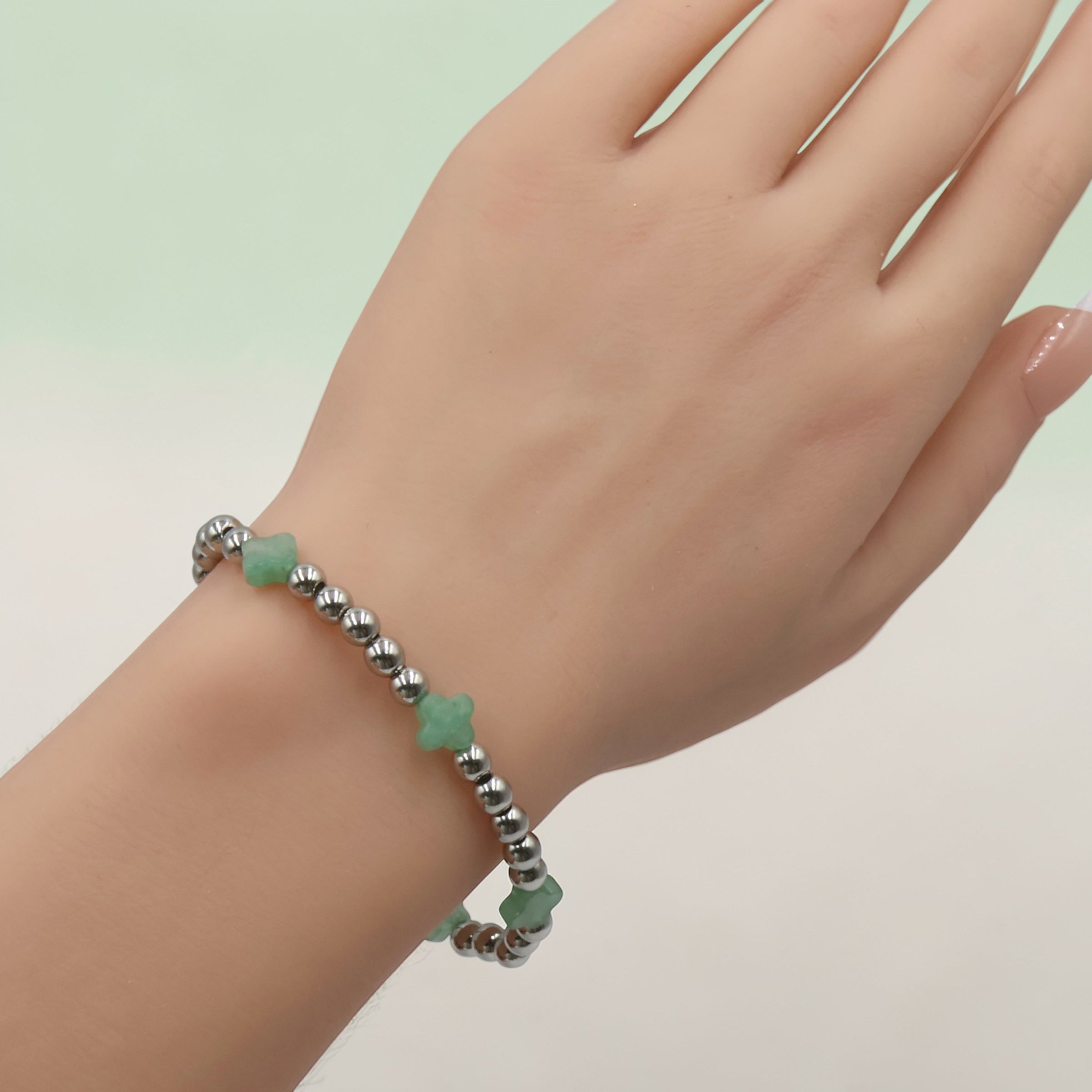 Green Aventurine Clover Stretch Bracelet