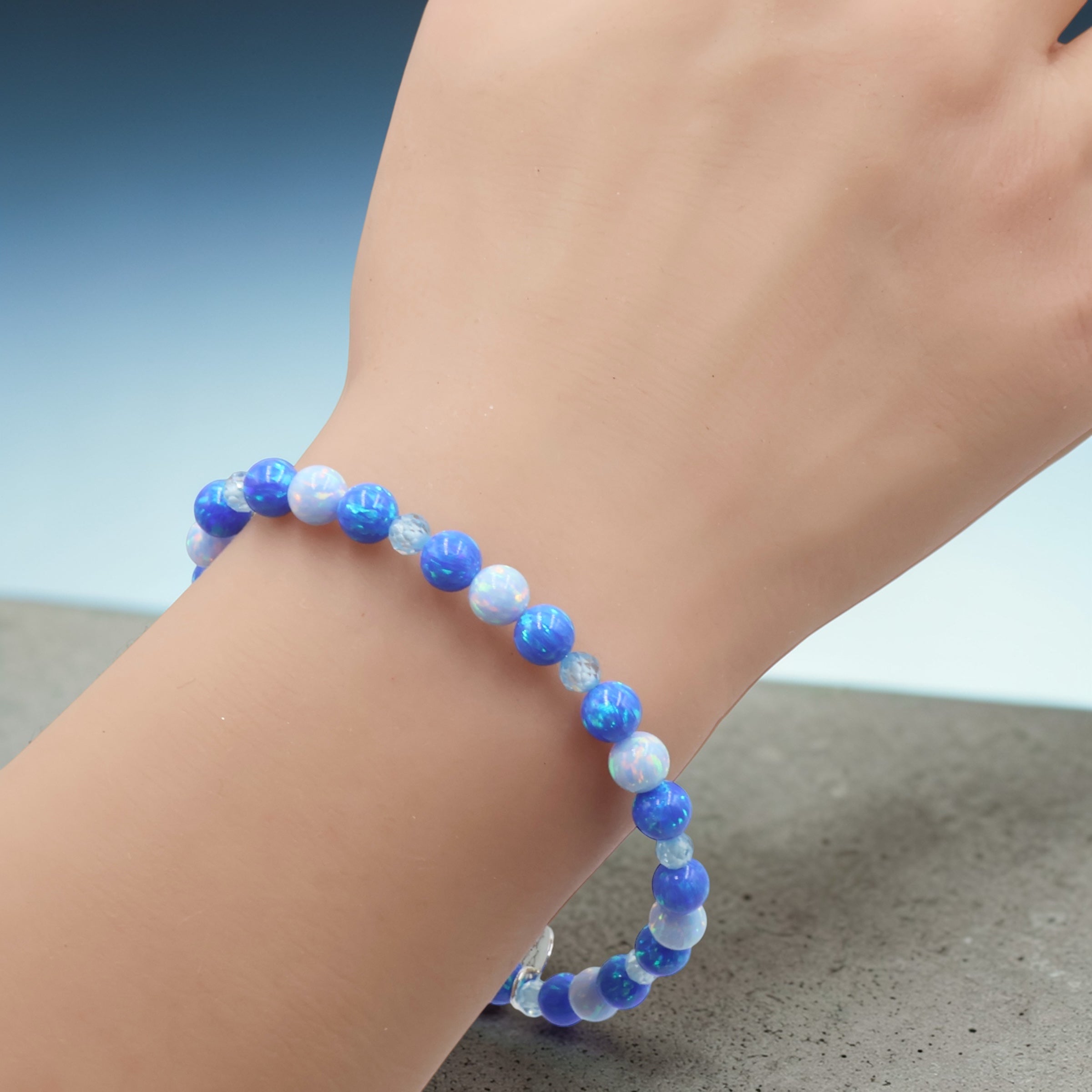 Opal Tennis Bracelet with Zircon Stones ~ Maya Blue x Pacific Sapphire