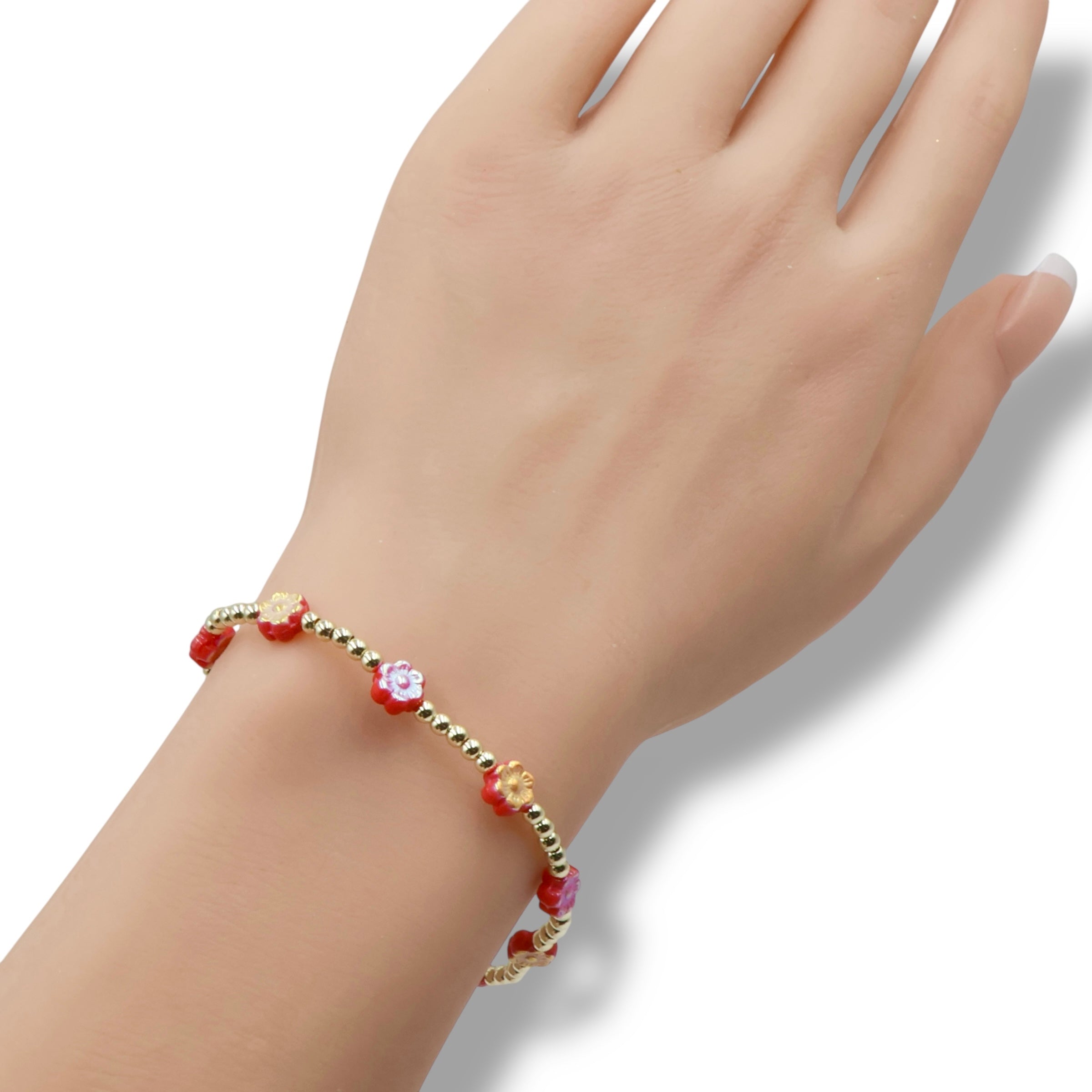 Flower Power Bracelet ~ Coral Red ~ 14k Gold Filled