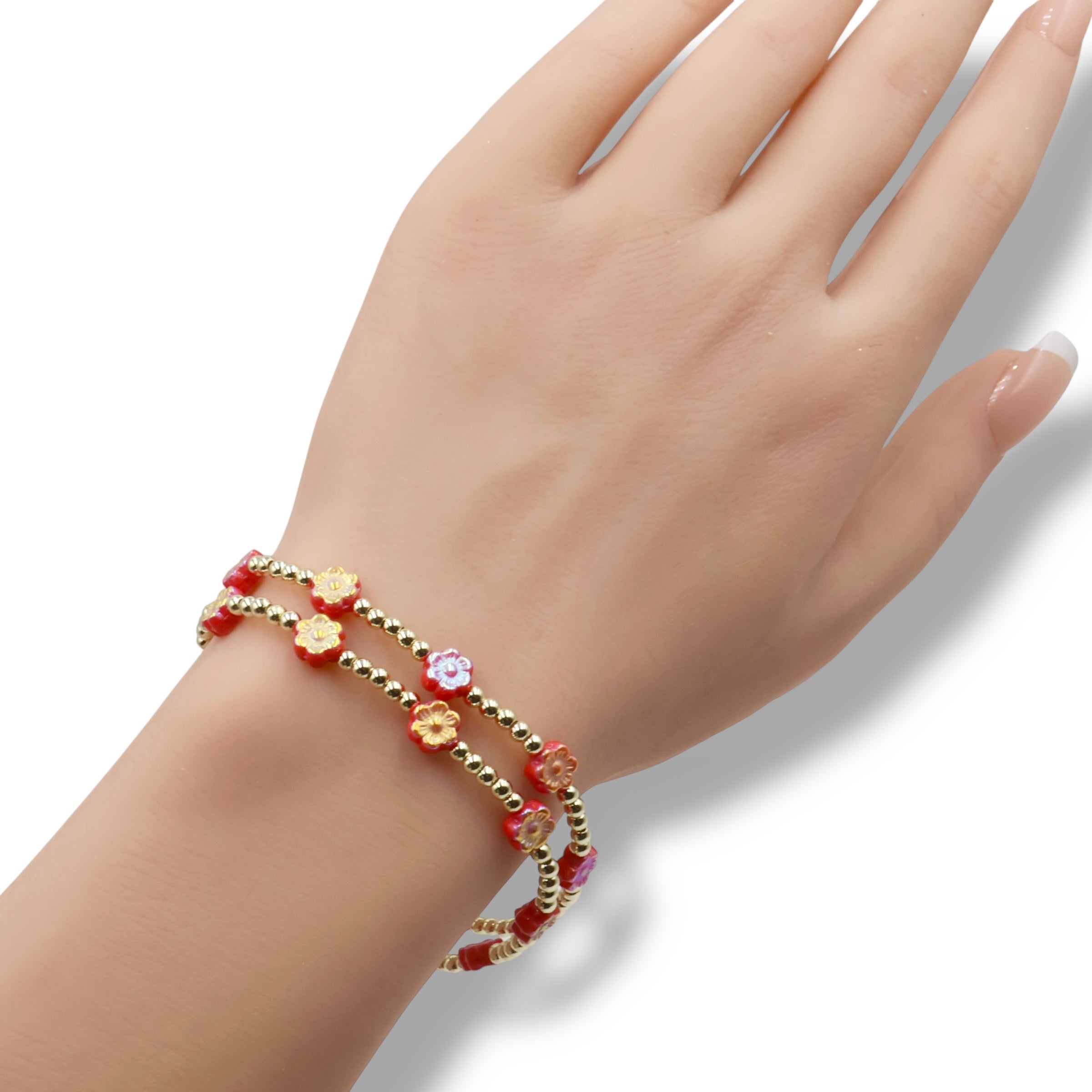Flower Power Bracelet ~ Coral Red ~ 14k Gold Filled
