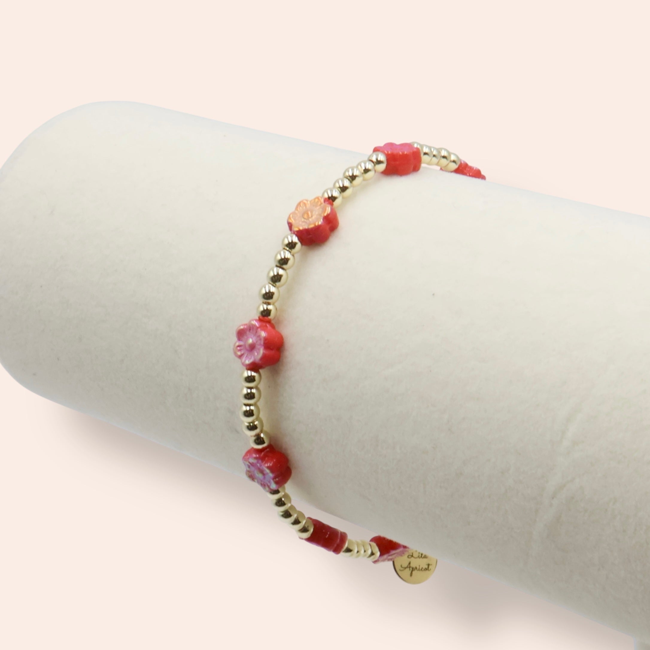 Flower Power Bracelet ~ Coral Red ~ 14k Gold Filled