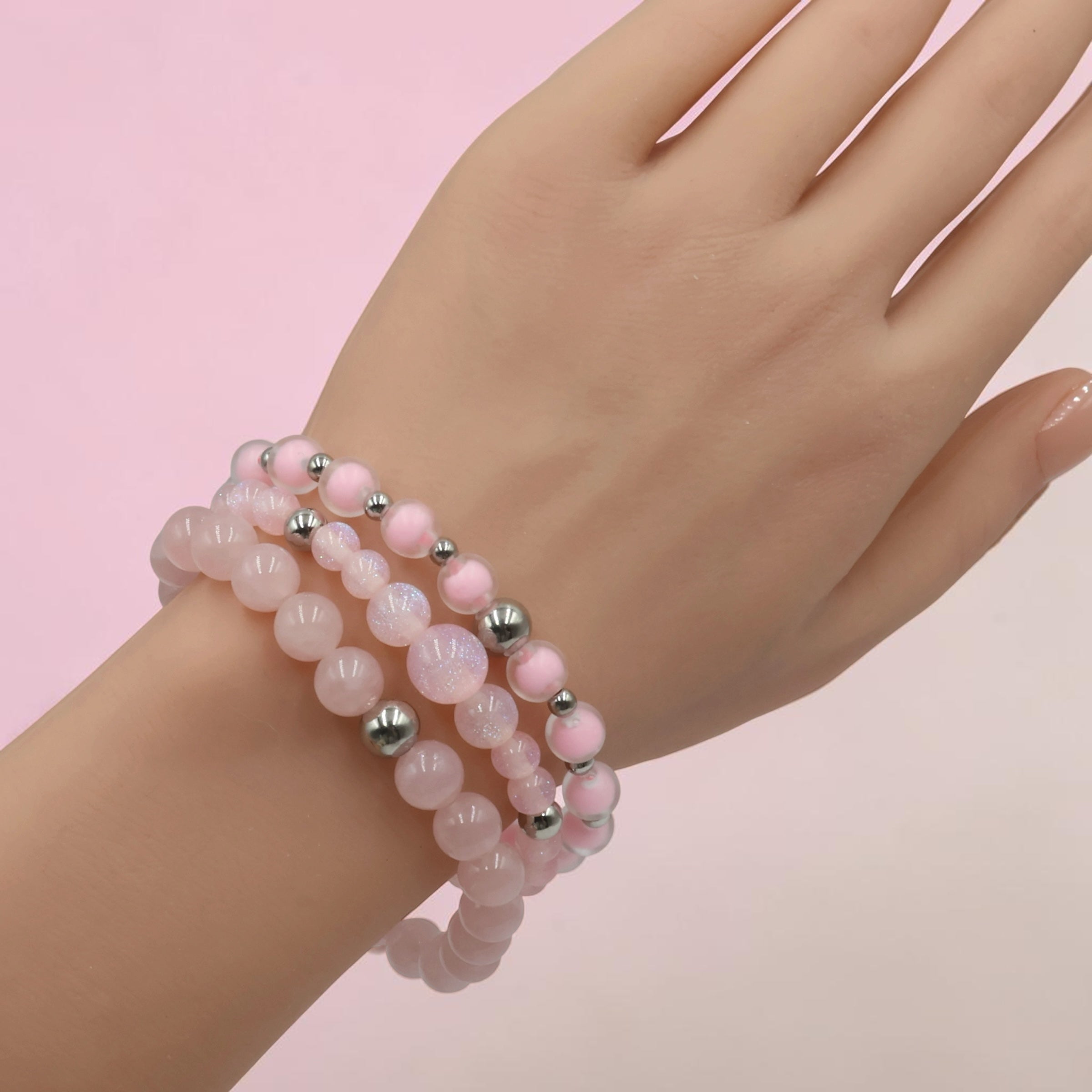 Pink Rose Quartz Gemstone Stretch Bracelet