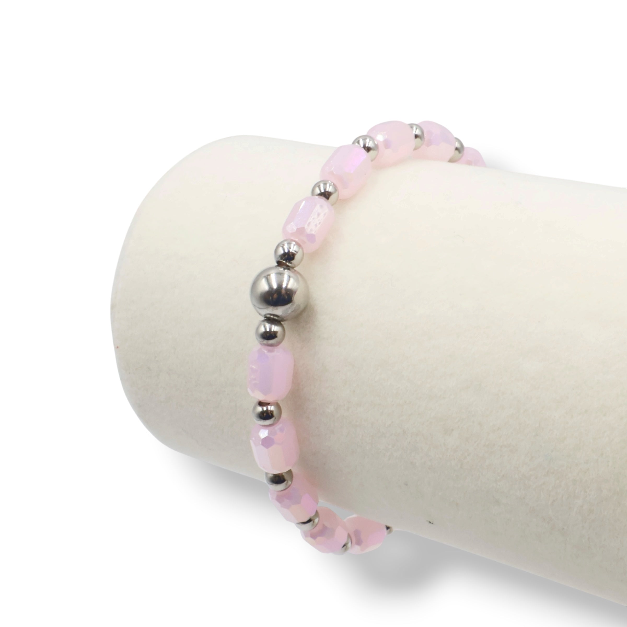 Faceted Pillar Bracelet ~ Pink Frost ~ 6mm