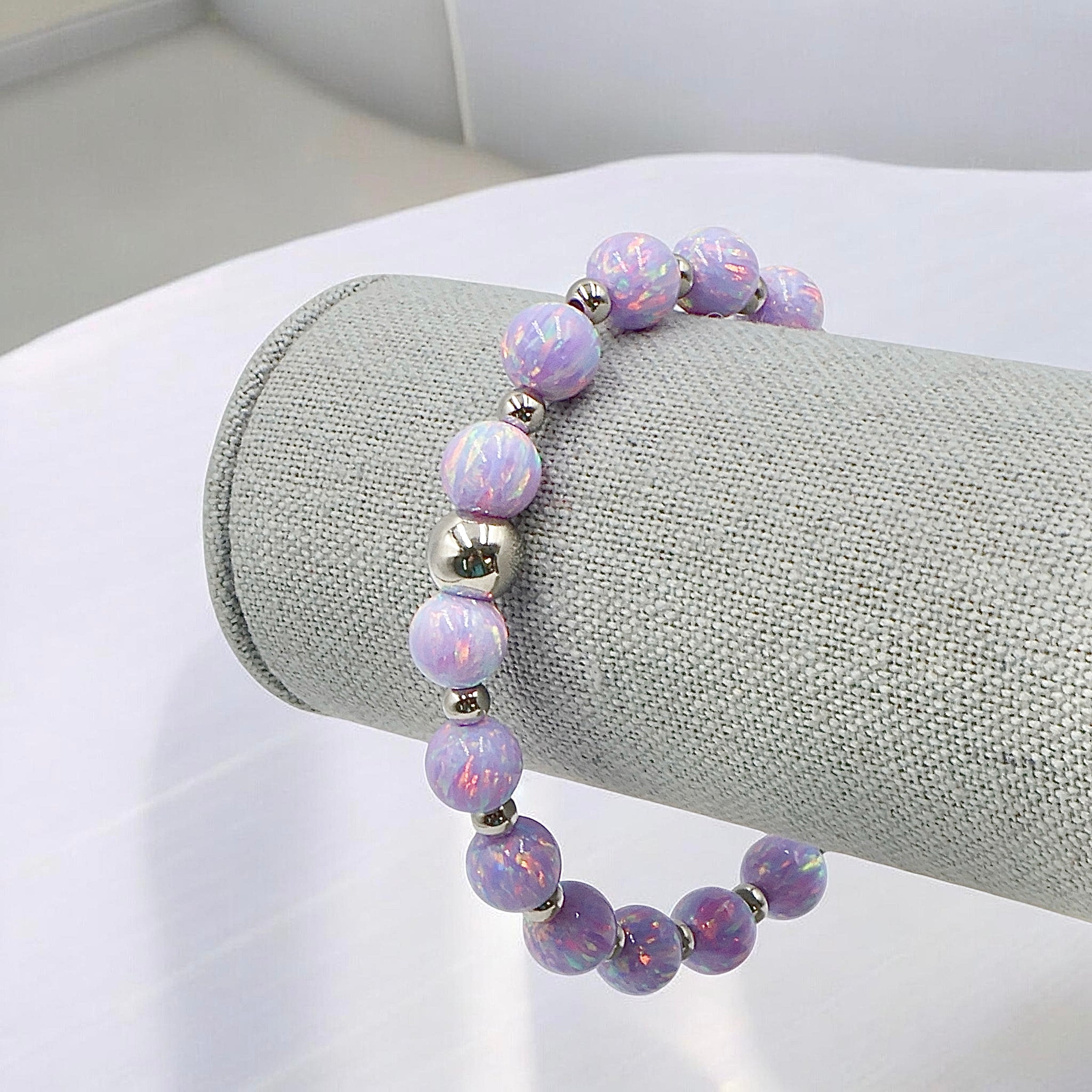 Opal Tennis Bracelet 8mm with Polished Accents ~ Unicorn Purple