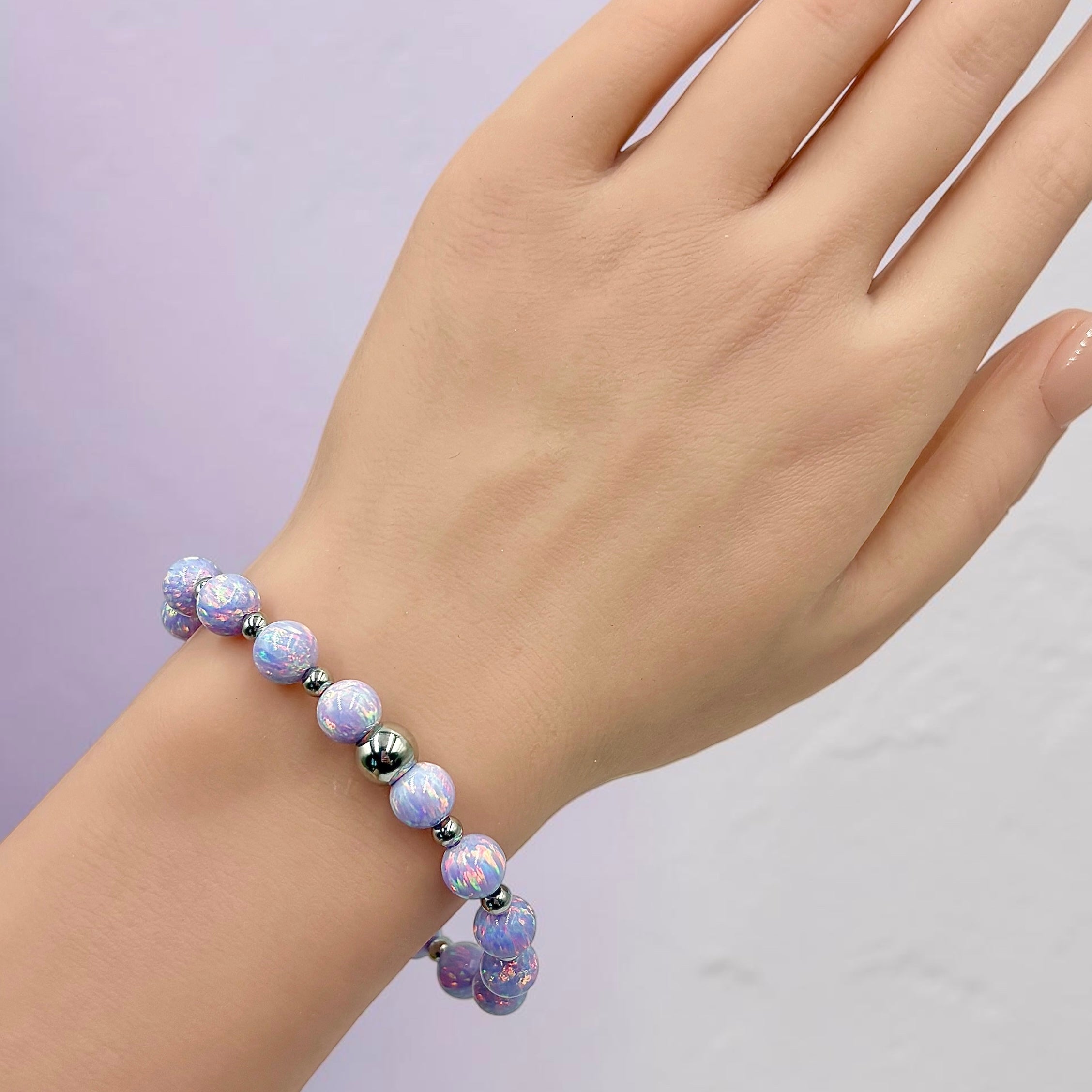 Opal Tennis Bracelet 8mm with Polished Accents ~ Unicorn Purple