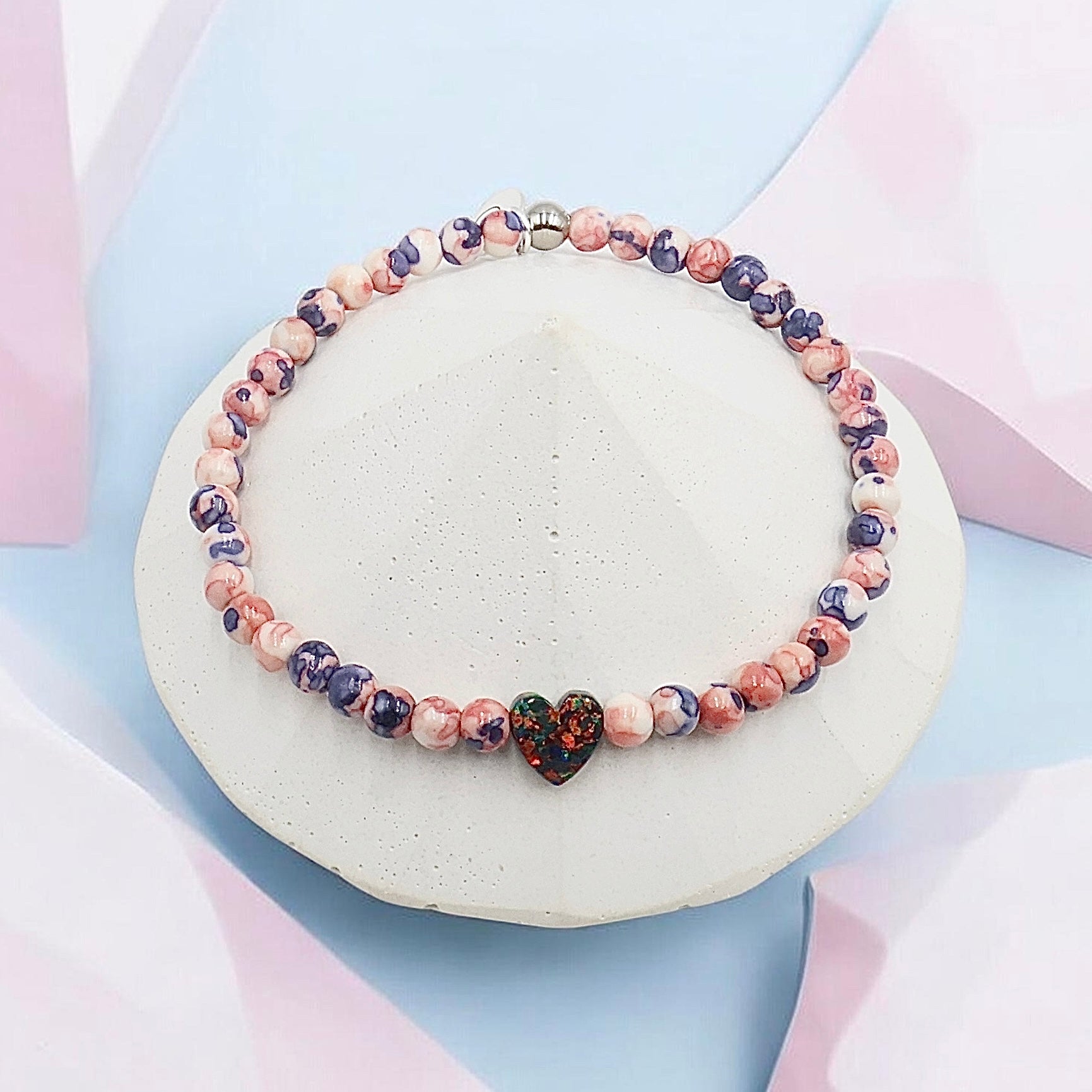 Midnight Rainbow | Opal Heart Bracelet