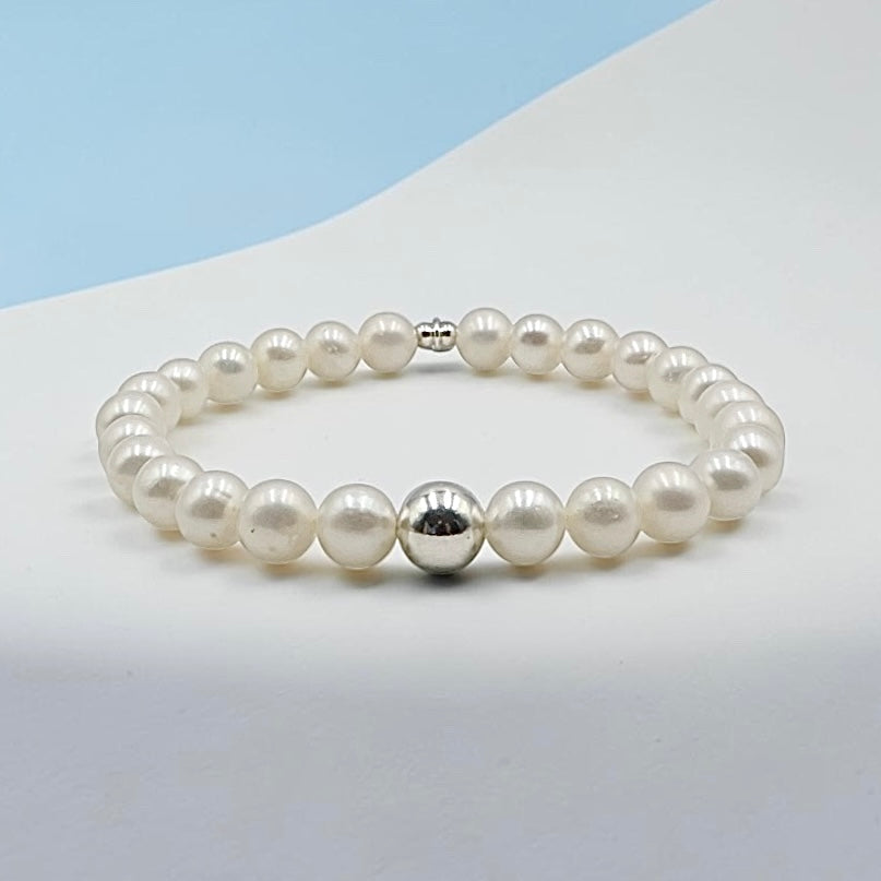 Genuine Cultured Freshwater Pearl Bracelet | White | 8mm